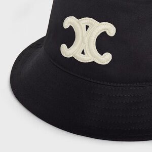 Celine black Hat with White BOB WITH TRIOMPHE PATCH IN COTTON GABARDINE